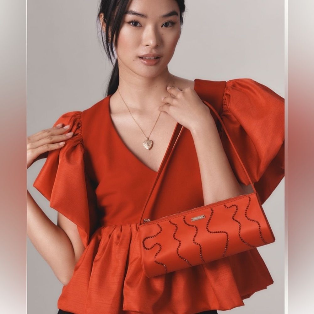Anthropologie NWT Sunday in Brooklyn Red Puffed Sleeve Babydoll Top Size Medium